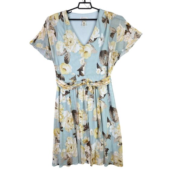 Womens EnFocus Blue Floral Chiffon Dress Lined Cap Sleeve Polyester Size 16W - Picture 1 of 8